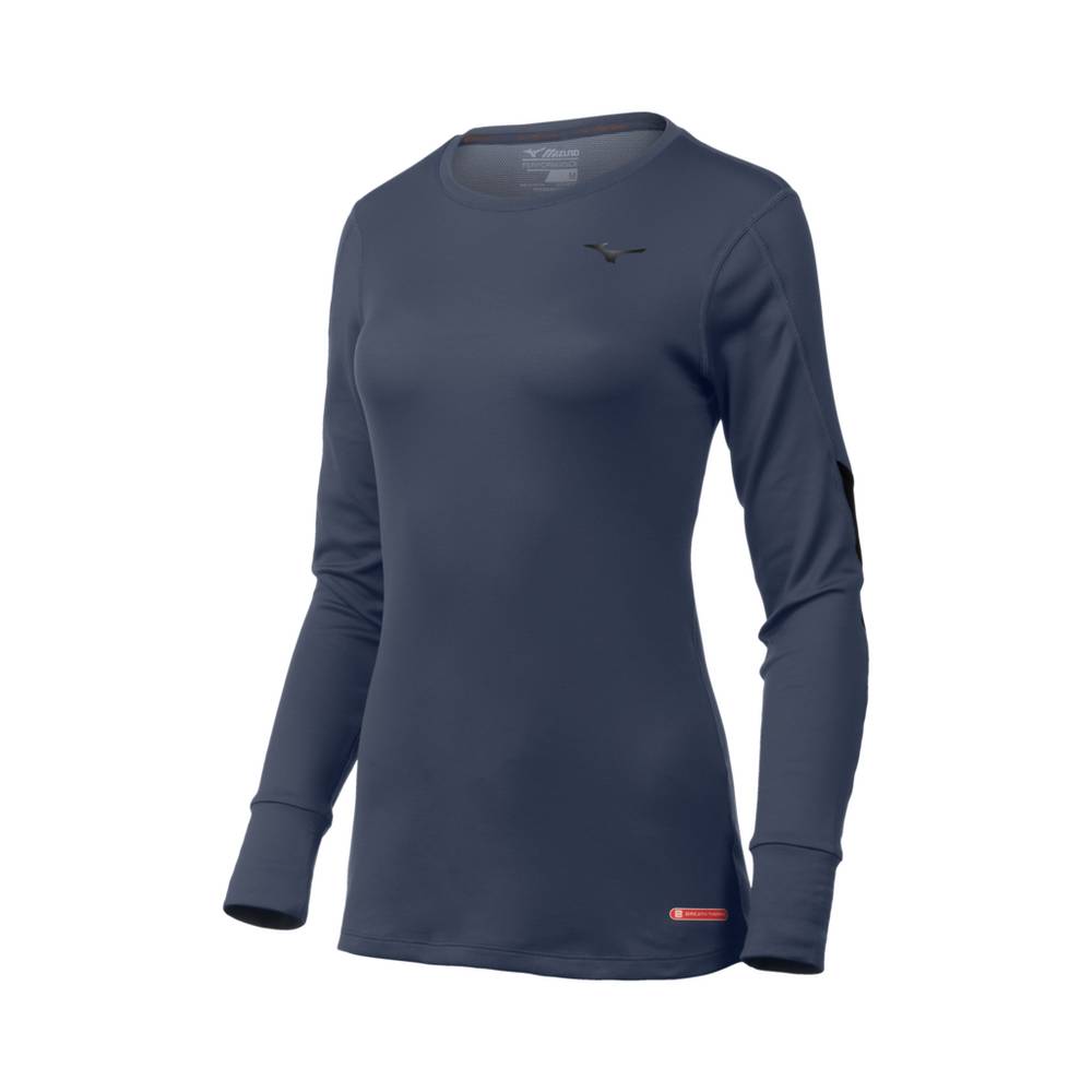 Mizuno Breath Thermo® Long Sleeve - Bayan Base Layer - Indigo/Siyah Türkiye (HVKLMI-631)